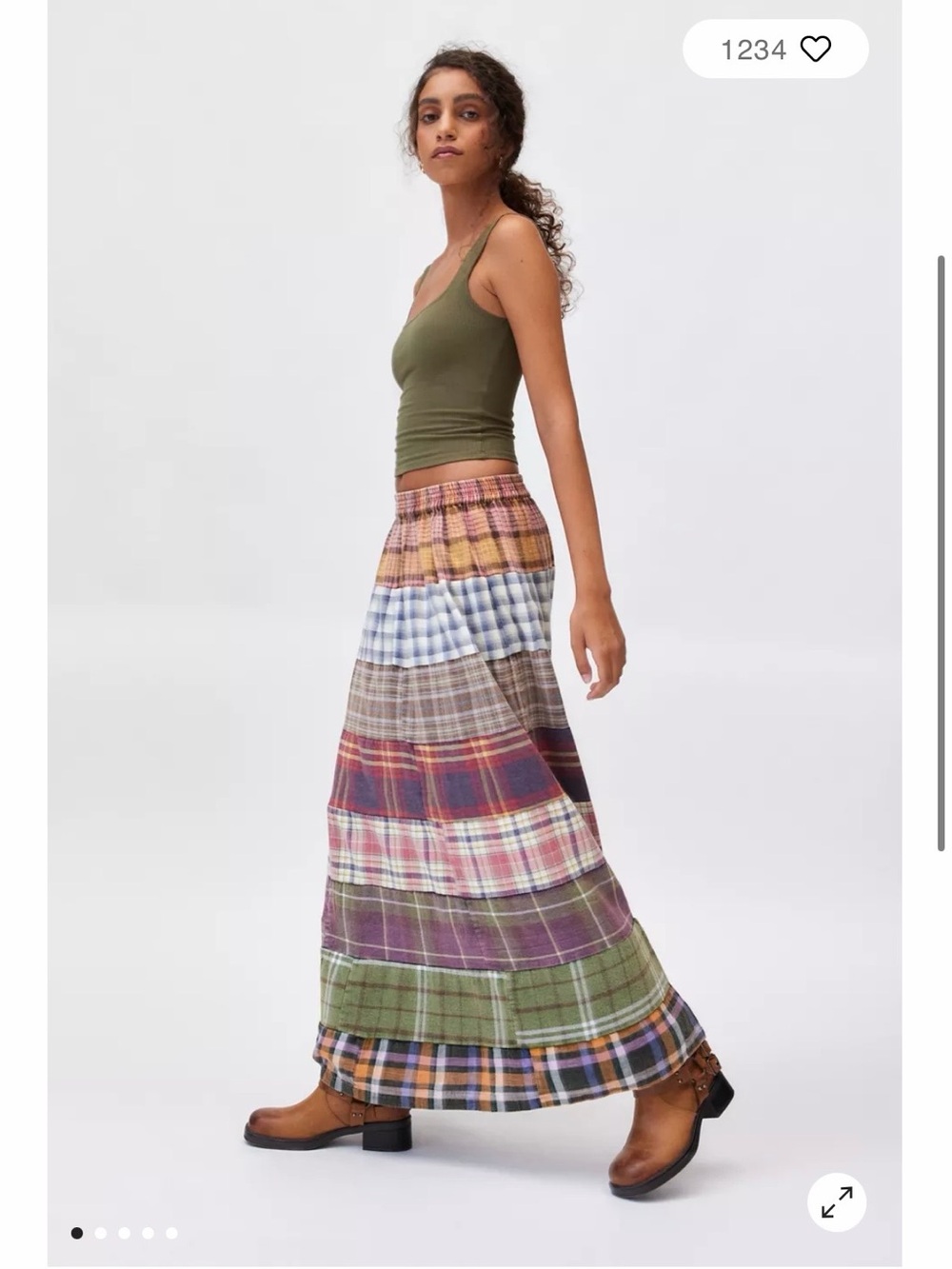 Urban Outfitters Multi-Color Tiered Plaid Maxi Skirt